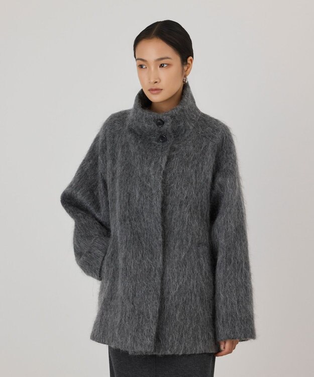 GRACE CONTINENTAL モヘヤシャギーショートコート グレー