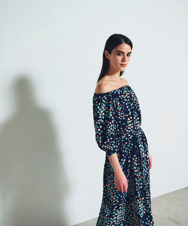 GRACE CONTINENTAL ランダムハートドレープワンピース ネイビー