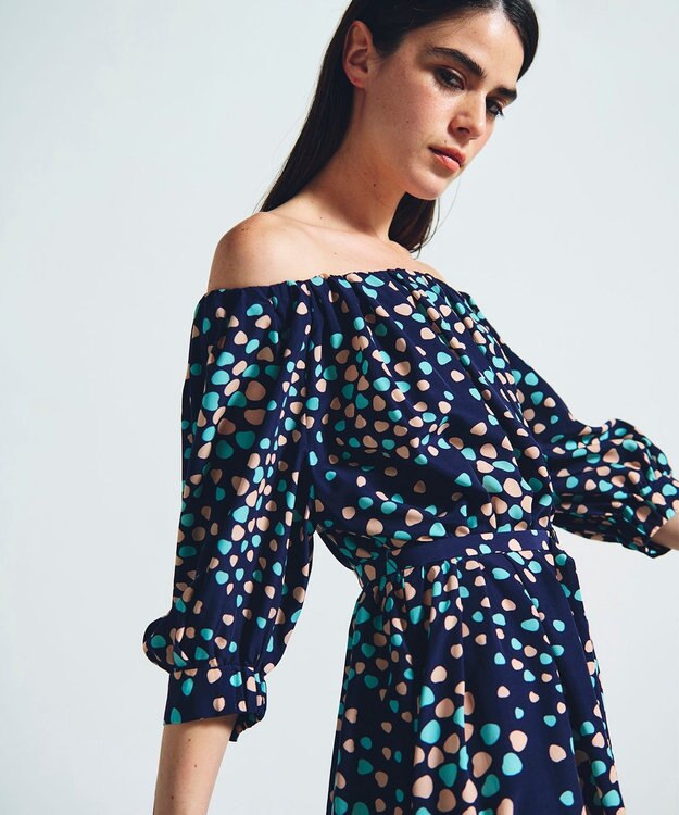 GRACE CONTINENTAL ランダムハートドレープワンピース ネイビー