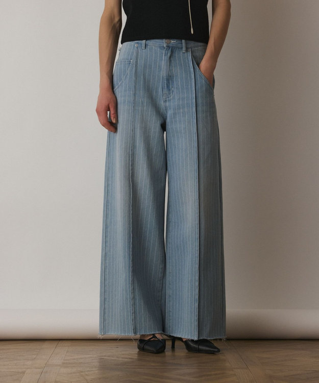 GRACE CONTINENTAL ヒッコリーデニムワイドパンツ サックス