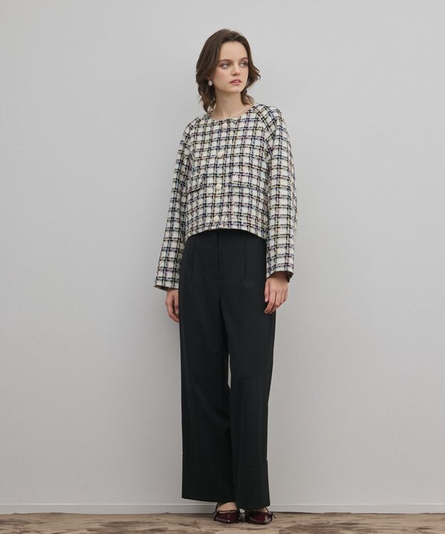 GRACE CONTINENTAL レースヘムツイードジャケット ブラック