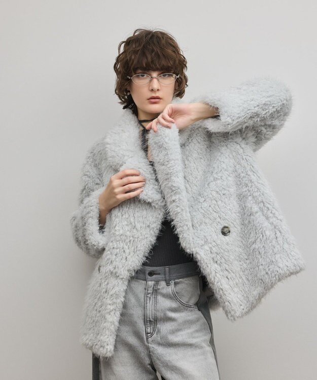 GRACE CONTINENTAL フェイクファーPコート サックス