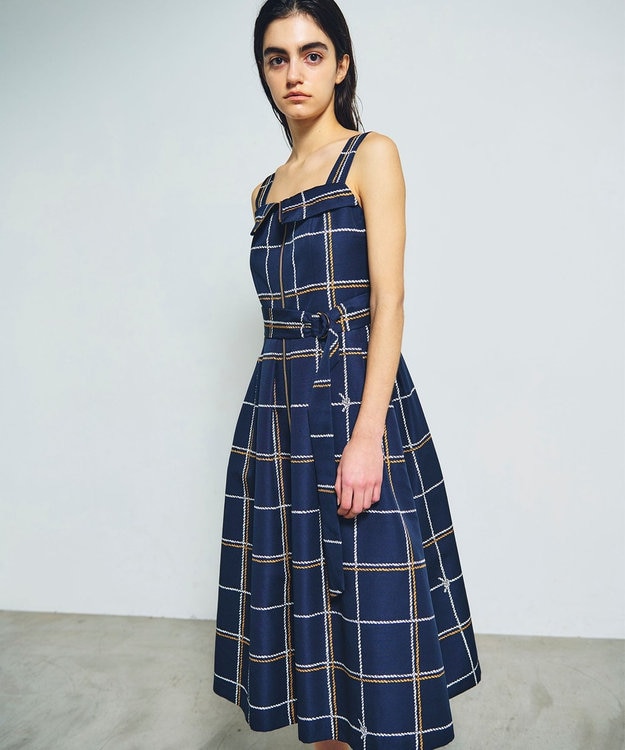 GRACE CONTINENTAL ロープチェックワンピース ネイビー