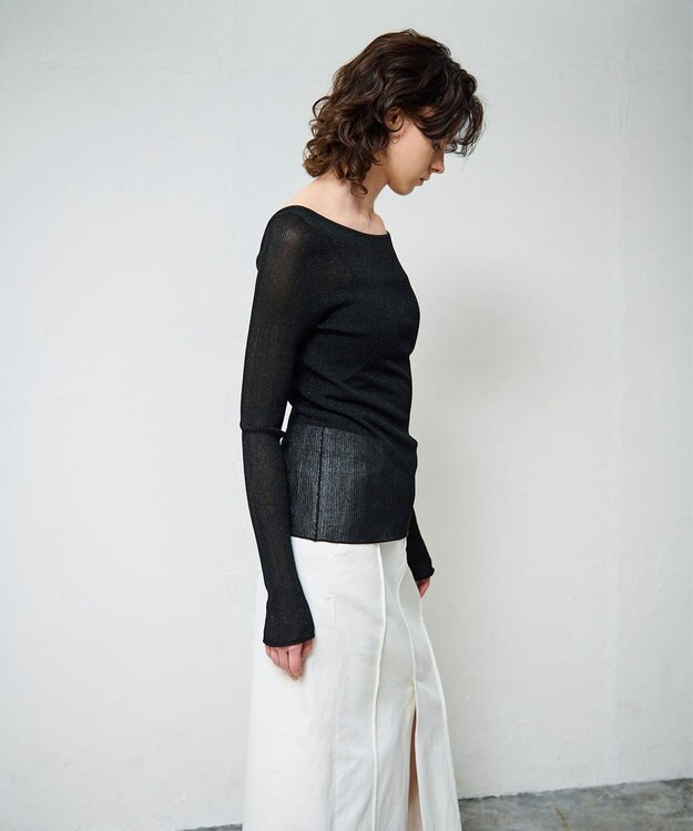 GRACE CONTINENTAL ラメシアーリブニットトップ ブラック