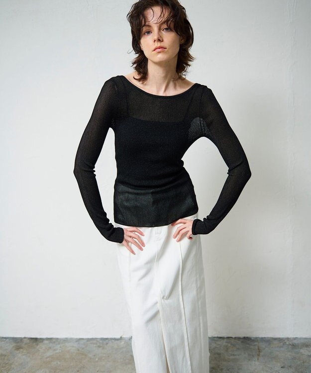 GRACE CONTINENTAL ラメシアーリブニットトップ ブラック