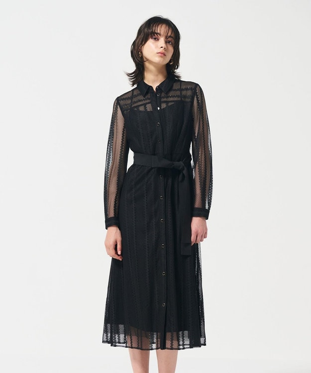 GRACE CONTINENTAL ストライプレースシャツワンピース ブラック