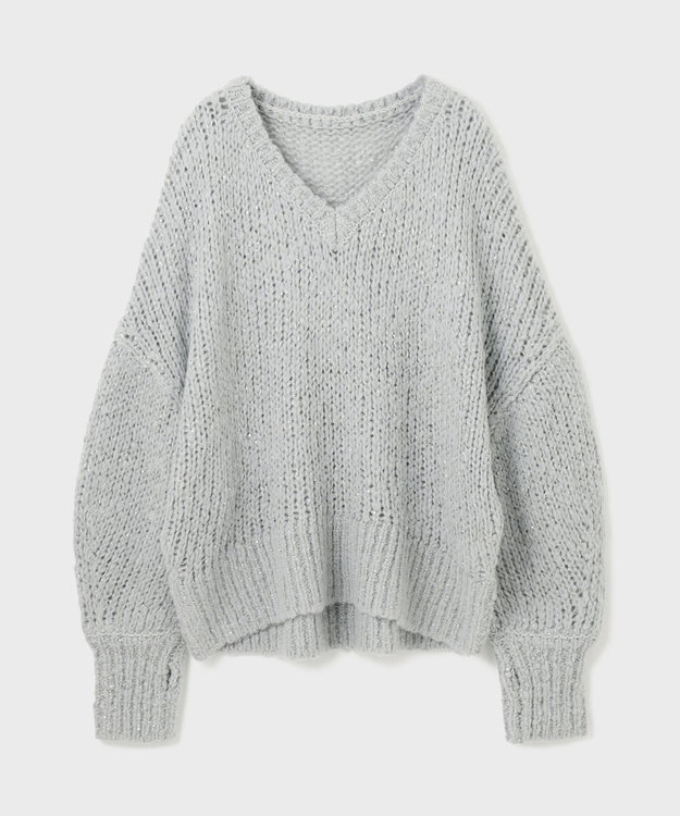 GRACE CONTINENTAL スパンコール畦ニットトップ グレー