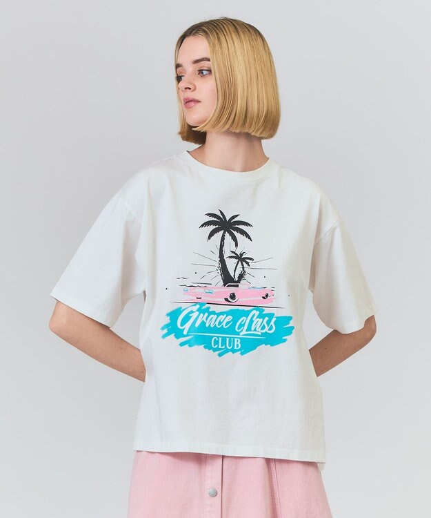 GRACE CONTINENTAL リゾートプリントTシャツ ホワイト