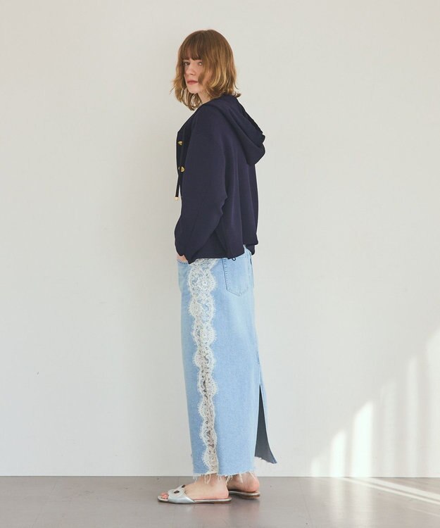 GRACE CONTINENTAL サイドレースデニムスカート ブルー