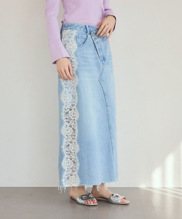 GRACE CONTINENTAL サイドレースデニムスカート ブルー