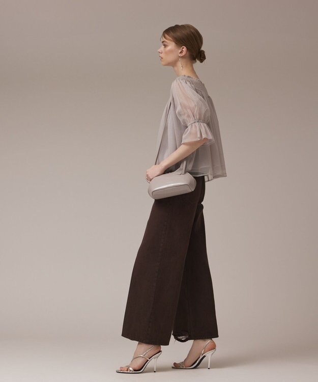 GRACE CONTINENTAL チュールシャーリングトップ グレー