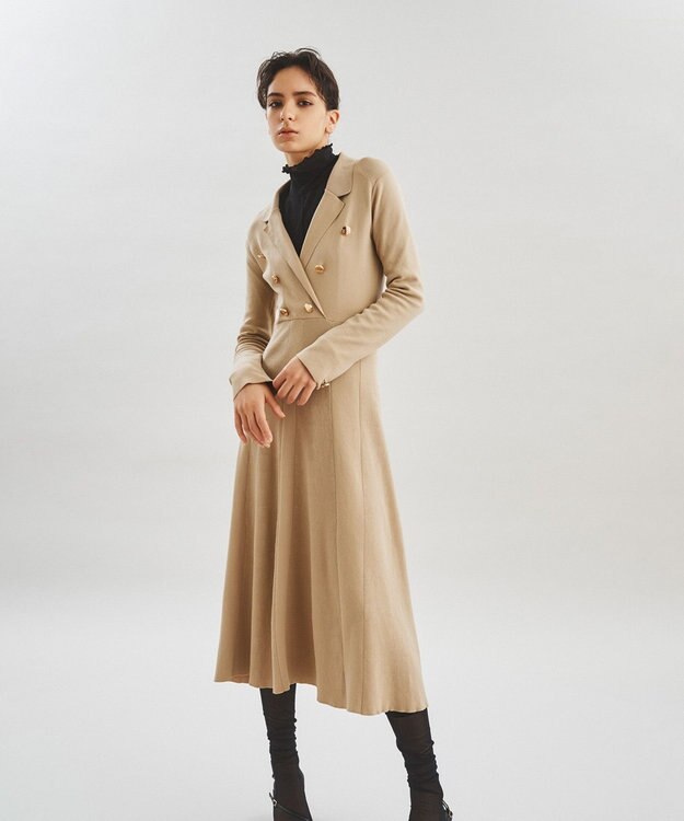 GRACE CONTINENTAL ダブルブレストニットワンピース ベージュ