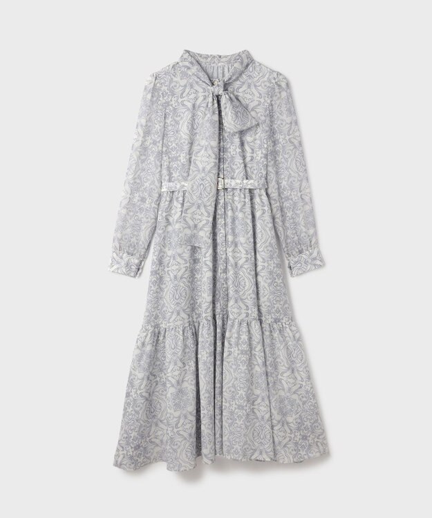 GRACE CONTINENTAL ダマスク柄風プリントワンピース グレー