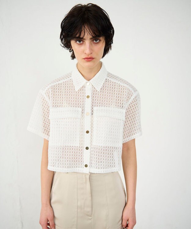 GRACE CONTINENTAL ラッセルメッシュシャツ ホワイト