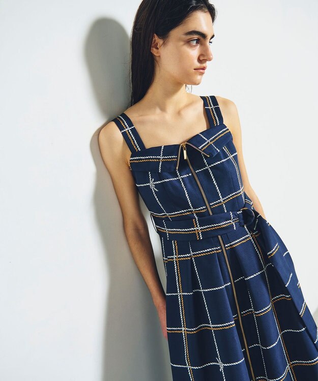 GRACE CONTINENTAL ロープチェックワンピース ネイビー