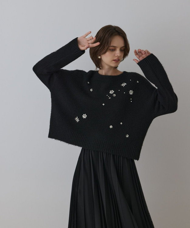 GRACE CONTINENTAL ビジューニットトップ ブラック