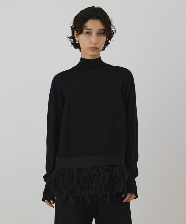 GRACE CONTINENTAL フェザーヘムキャミトップ ブラック