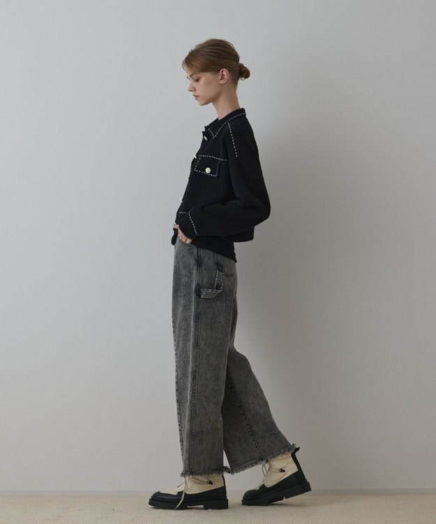 GRACE CONTINENTAL ステッチニットジャケット ブラック