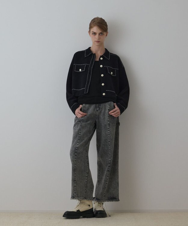 GRACE CONTINENTAL ステッチニットジャケット ブラック