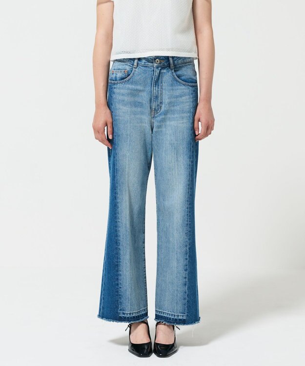 GRACE CONTINENTAL サイド切替フレアデニムパンツ サックス