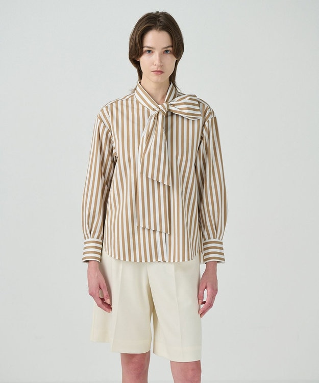 GRACE CONTINENTAL タフタストライプブラウス ベージュ