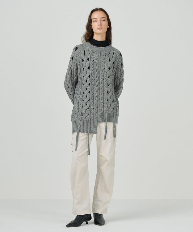 GRACE CONTINENTAL オーバーケーブルニットトップ グレー