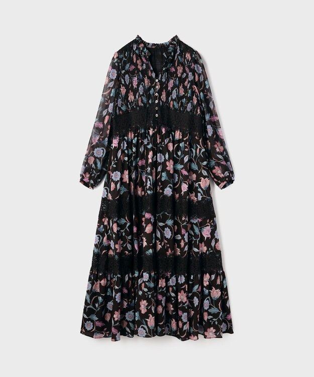 GRACE CONTINENTAL サラサプリントティアードワンピース ブラック