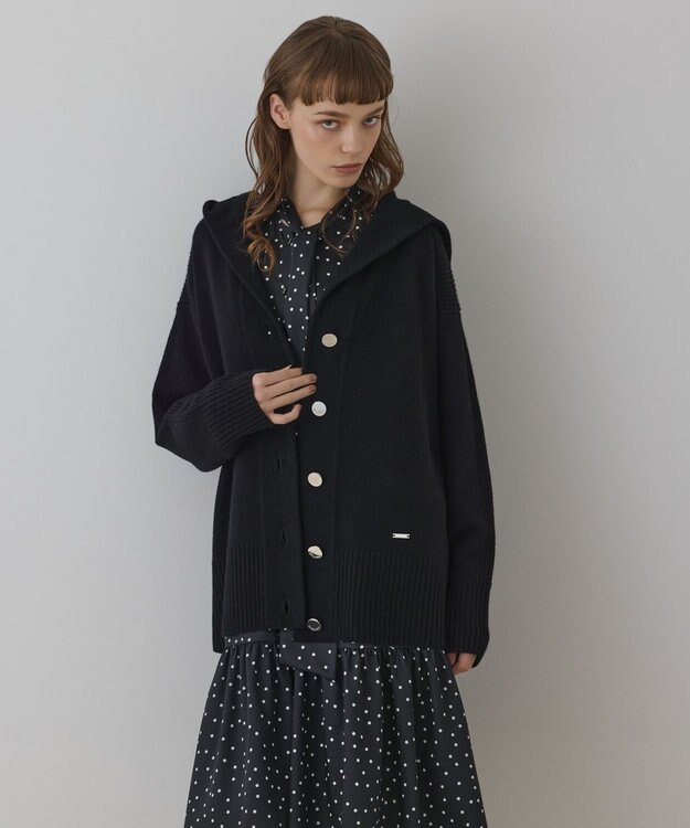 GRACE CONTINENTAL ウールフードニットカーディガン ブラック