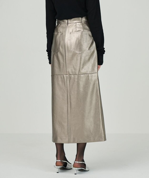 GRACE CONTINENTAL クラッシュレザータイトスカート ブロンズ