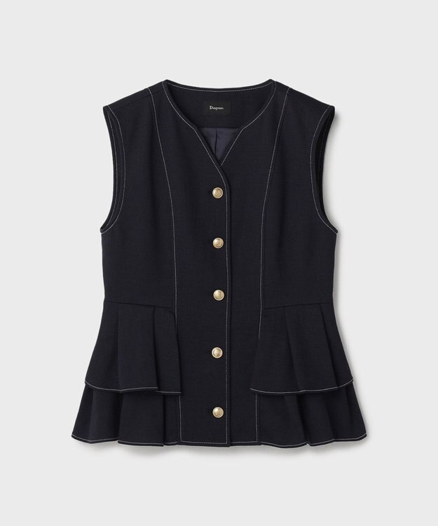 GRACE CONTINENTAL シャンブレーフリルベスト ネイビー