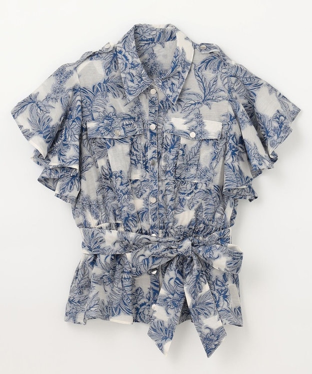 【美品】グレースコンチネンタル ジャガードサファリシャツ 38 ブルー ジュイジャガードサファリシャツ / GRACE CONTINENTAL | GRACE