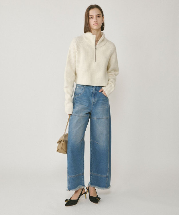 GRACE CONTINENTAL 畦zipニットトップ ホワイト