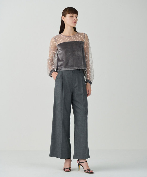 GRACE CONTINENTAL フロッキーチュールコンビトップ グレー