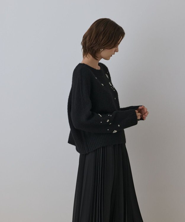 GRACE CONTINENTAL ビジューニットトップ ブラック