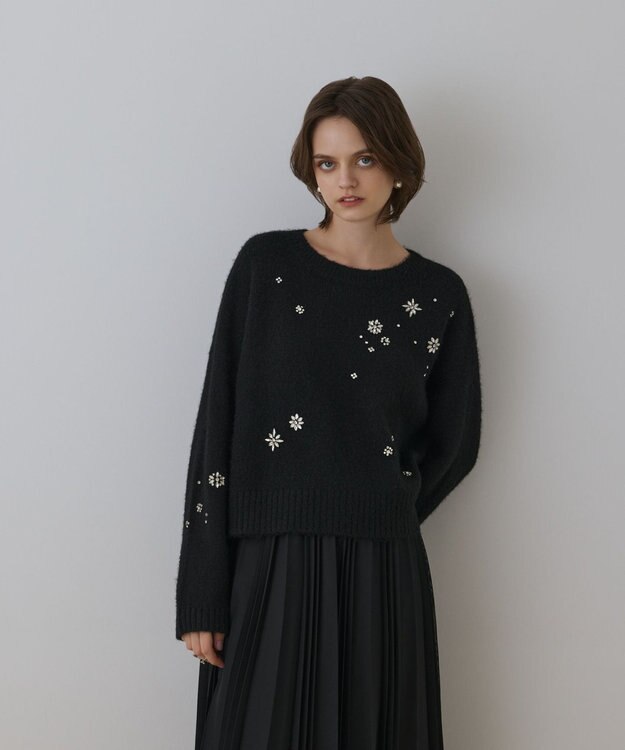 GRACE CONTINENTAL ビジューニットトップ ブラック