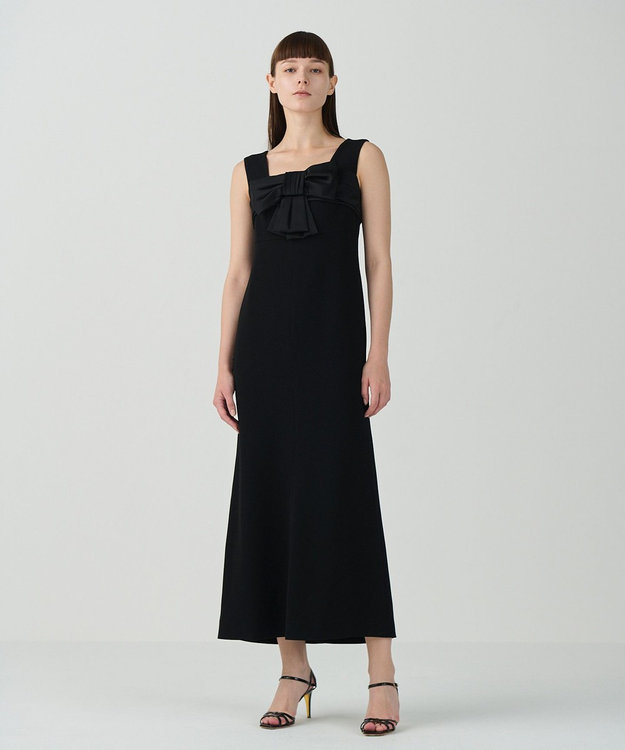 GRACE CONTINENTAL サテンリボンロングドレス ブラック