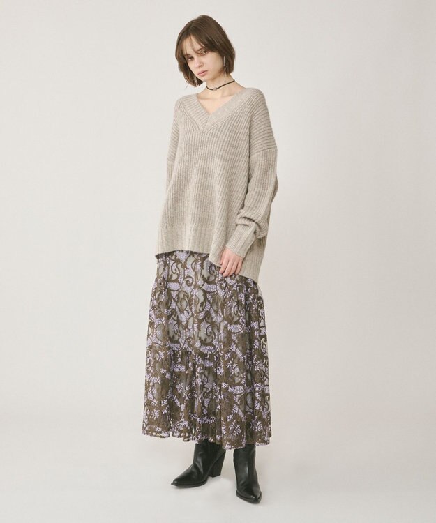 GRACE CONTINENTAL ラメ畦ニットトップ ベージュ