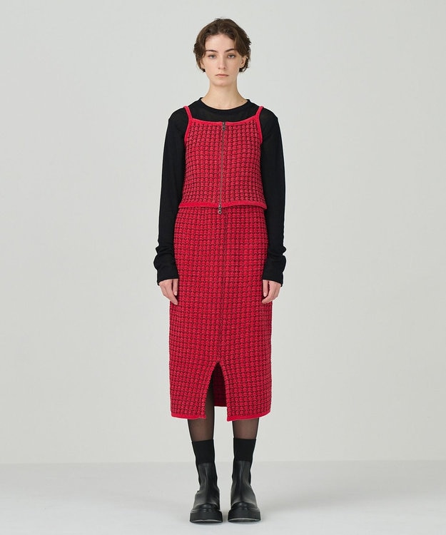 GRACE CONTINENTAL ツイードニットスカート レッド