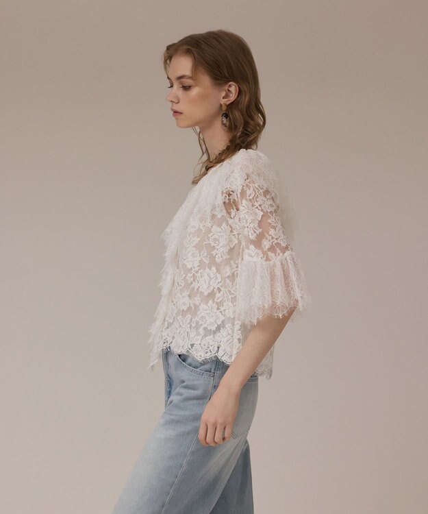GRACE CONTINENTAL レースコンビフリルブラウス ホワイト