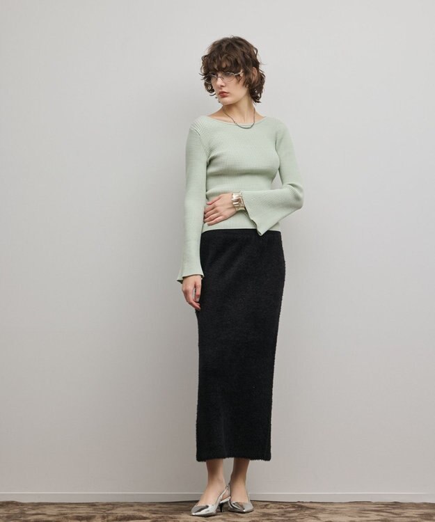 GRACE CONTINENTAL アイレットリブニットトップ グリーン