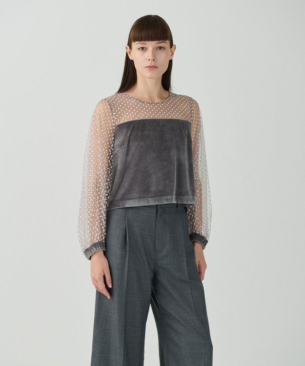 GRACE CONTINENTAL フロッキーチュールコンビトップ グレー