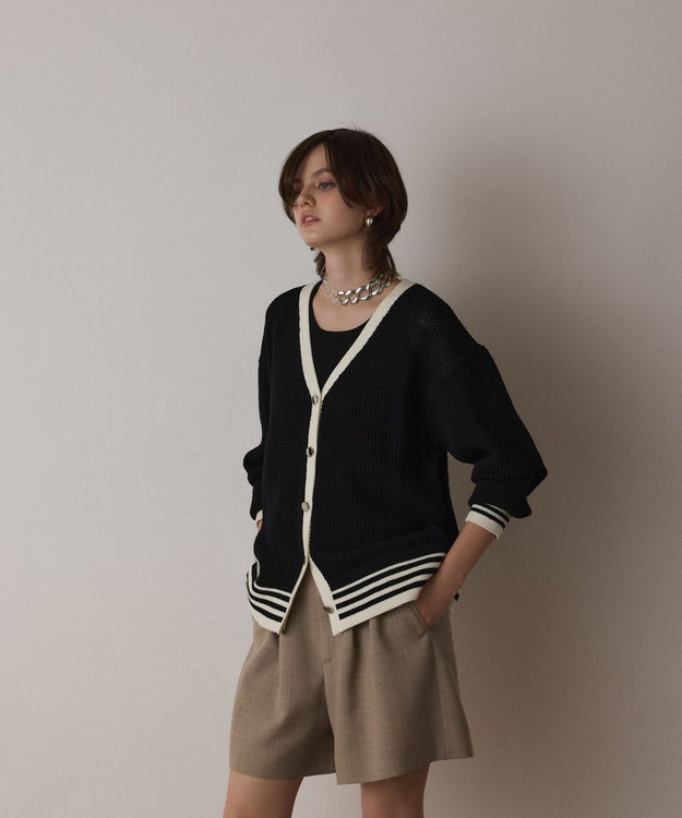 GRACE CONTINENTAL メッシュラインニットカーディガン ブラック