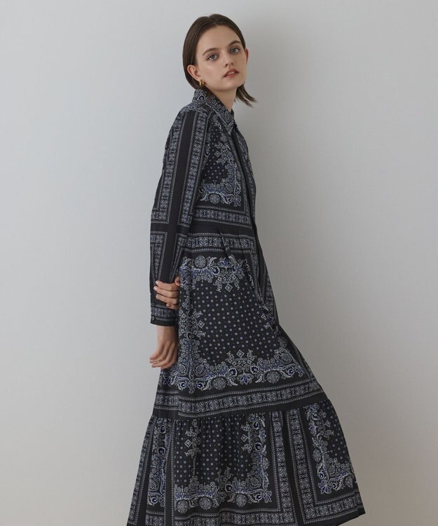 GRACE CONTINENTAL バンダナプリントシャツワンピース ブラック