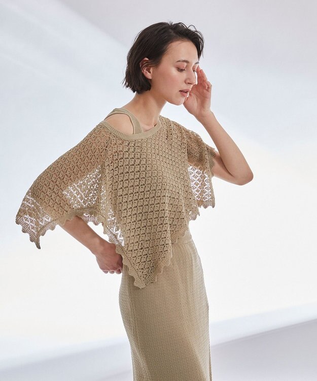 GRACE CONTINENTAL 透カシレイヤードニットワンピース ベージュ