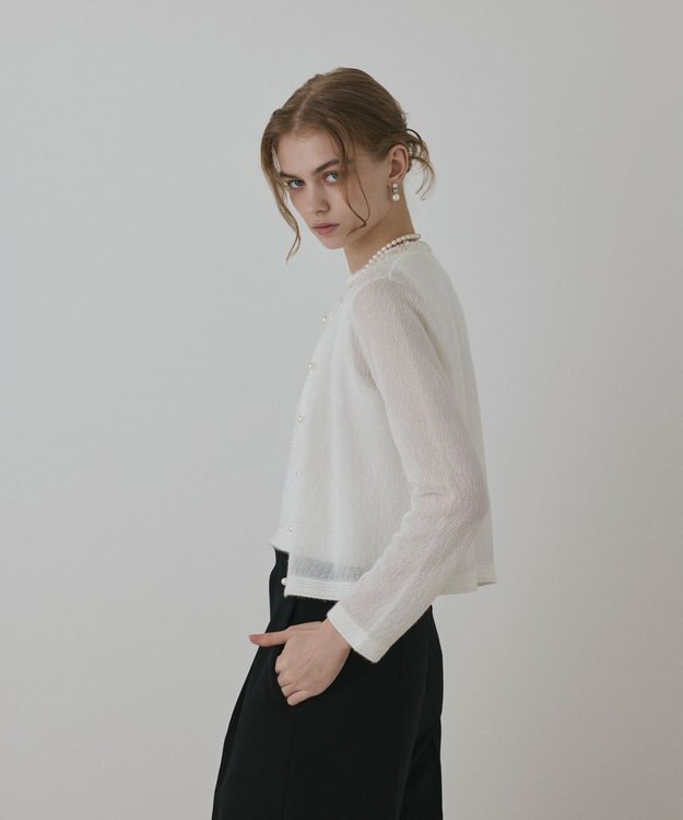 GRACE CONTINENTAL ラメフェザ－ニットカーディガン ホワイト