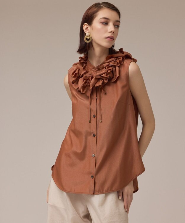 GRACE CONTINENTAL マルチフリルノースリーブブラウス ブラウン