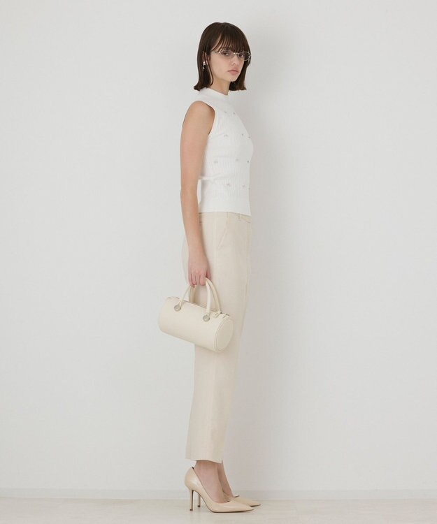 GRACE CONTINENTAL ビジューリブニットトップ ホワイト