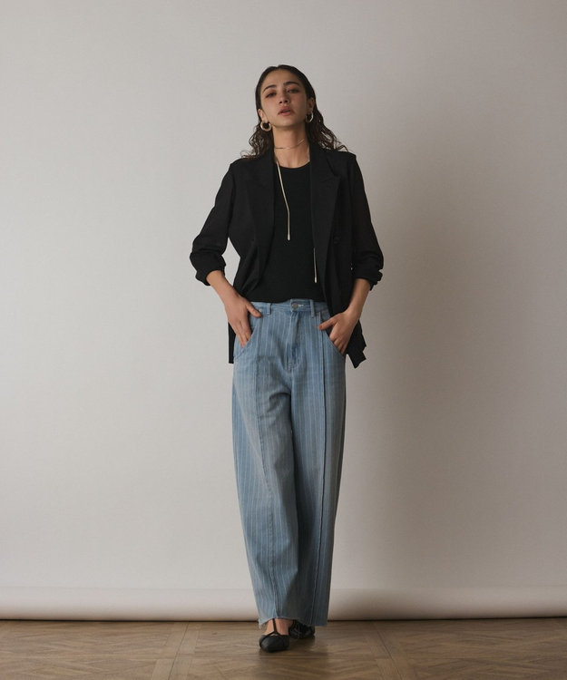 GRACE CONTINENTAL ヒッコリーデニムワイドパンツ サックス