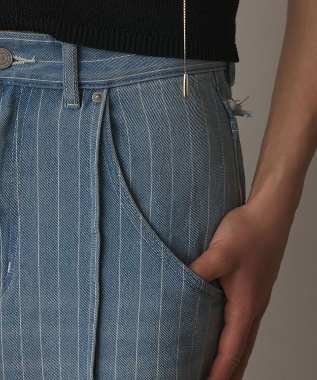 GRACE CONTINENTAL ヒッコリーデニムワイドパンツ サックス