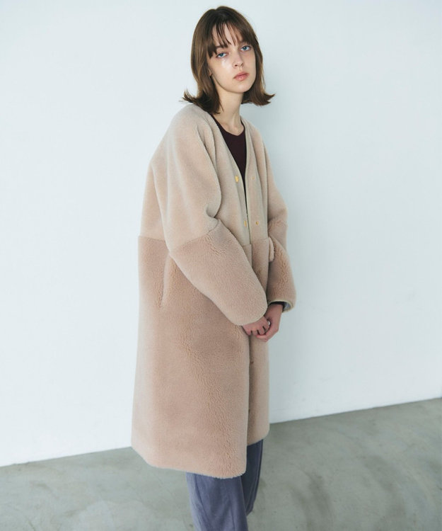 GRACE CONTINENTAL ノーカラーボアムートンコート ベージュ